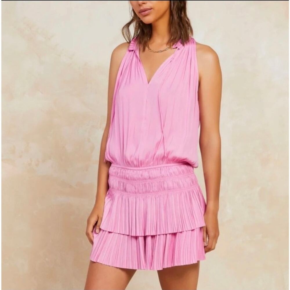 Current Air Pink Lavender Jacquard Preppy Barbie Sleeveless Pleated Dress Small